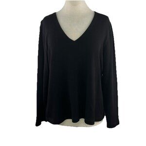 Vtg Lauren Ralph Lauren 1X V-Neck Shirt Womens Black Ribbed Comfort Casual Soft